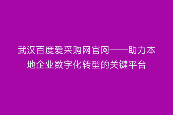 武汉百度爱采购网官网——助力本地企业数字化转型的关键平台