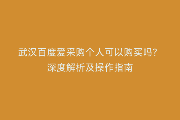 武汉百度爱采购个人可以购买吗？深度解析及操作指南