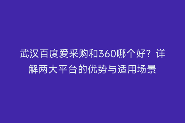 武汉百度爱采购和360哪个好？详解两大平台的优势与适用场景