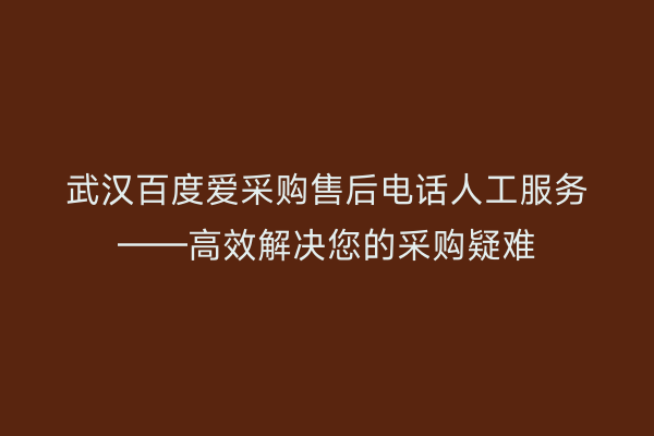 武汉百度爱采购售后电话人工服务——高效解决您的采购疑难