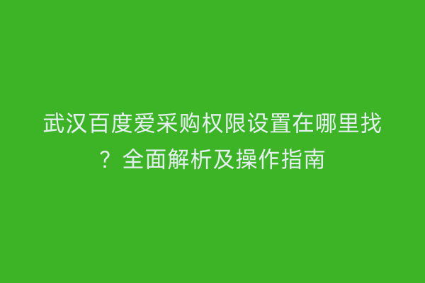 武汉百度爱采购权限设置在哪里找？全面解析及操作指南