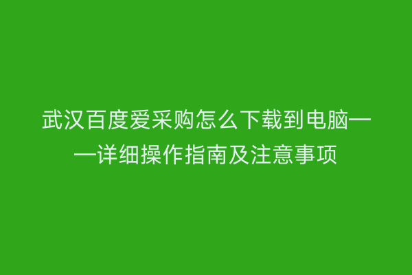 武汉百度爱采购怎么下载到电脑——详细操作指南及注意事项