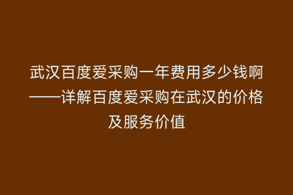 武汉百度爱采购一年费用多少钱啊——详解百度爱采购在武汉的价格及服务价值