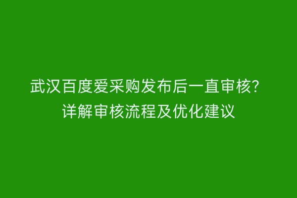 武汉百度爱采购发布后一直审核？详解审核流程及优化建议
