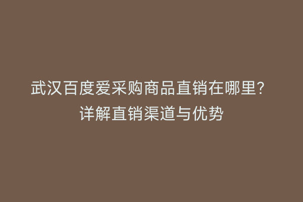 武汉百度爱采购商品直销在哪里？详解直销渠道与优势