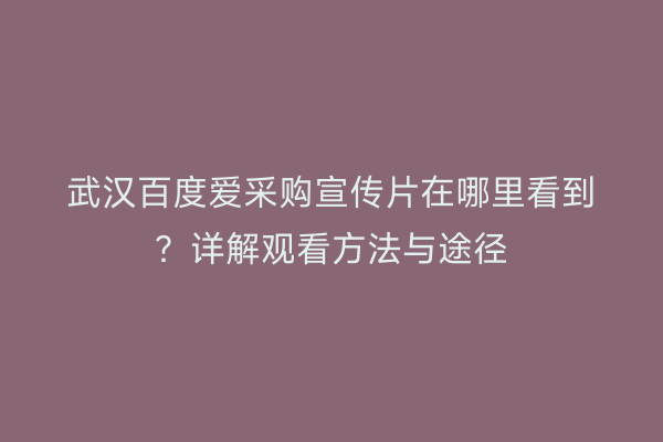 武汉百度爱采购宣传片在哪里看到？详解观看方法与途径