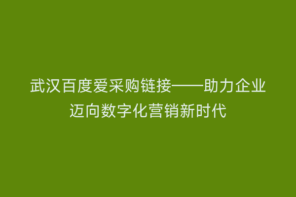 武汉百度爱采购链接——助力企业迈向数字化营销新时代