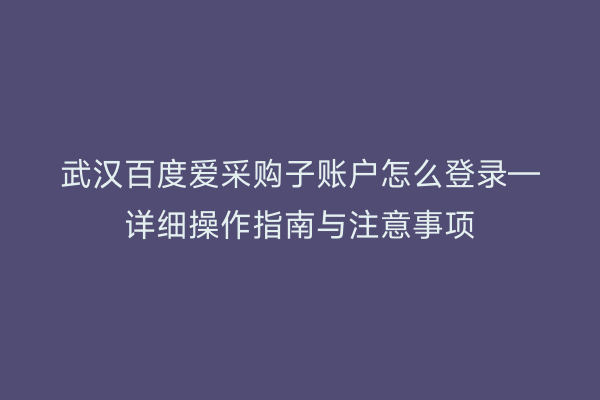 武汉百度爱采购子账户怎么登录—详细操作指南与注意事项