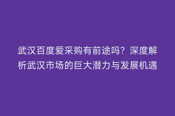 武汉百度爱采购有前途吗？深度解析武汉市场的巨大潜力与发展机遇