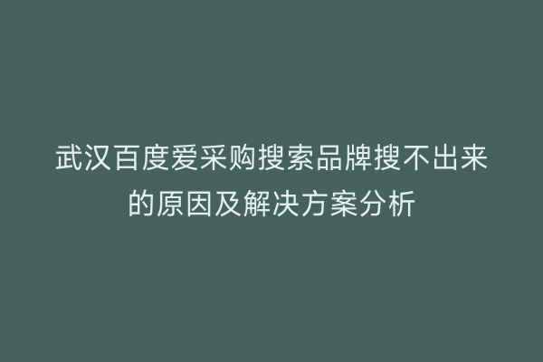 武汉百度爱采购搜索品牌搜不出来的原因及解决方案分析
