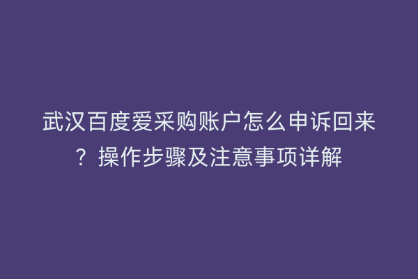 武汉百度爱采购账户怎么申诉回来？操作步骤及注意事项详解