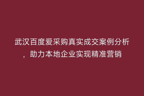 武汉百度爱采购真实成交案例分析,助力本地企业实现精准营销