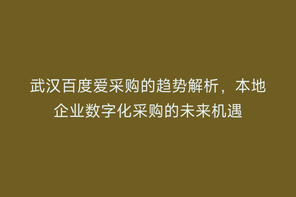 武汉百度爱采购的趋势解析，本地企业数字化采购的未来机遇