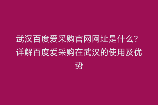 武汉百度爱采购官网网址是什么？详解百度爱采购在武汉的使用及优势