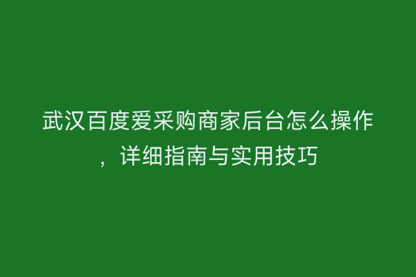 武汉百度爱采购商家后台怎么操作,详细指南与实用技巧