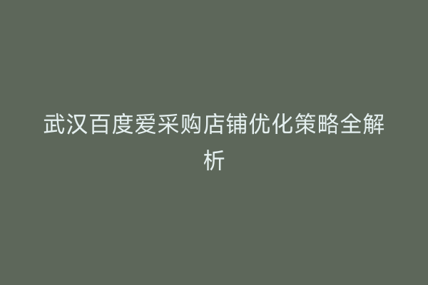 武汉百度爱采购店铺优化策略全解析