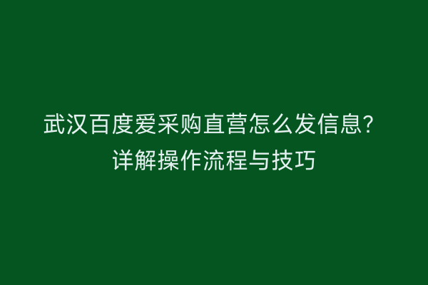 武汉百度爱采购直营怎么发信息？详解操作流程与技巧