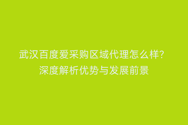 武汉百度爱采购区域代理怎么样？深度解析优势与发展前景