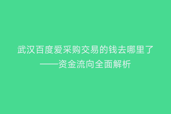 武汉百度爱采购交易的钱去哪里了——资金流向全面解析