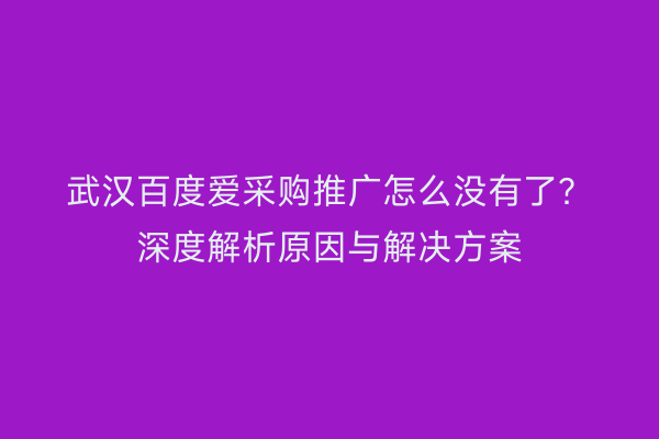 武汉百度爱采购推广怎么没有了？深度解析原因与解决方案