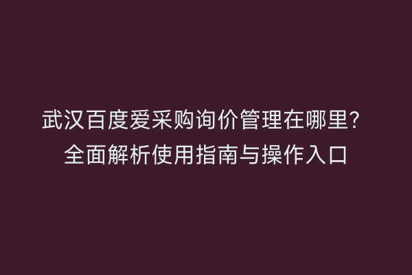 武汉百度爱采购询价管理在哪里？全面解析使用指南与操作入口