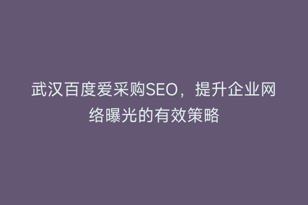 武汉百度爱采购SEO，提升企业网络曝光的有效策略