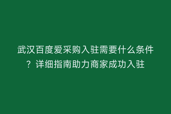 武汉百度爱采购入驻需要什么条件？详细指南助力商家成功入驻