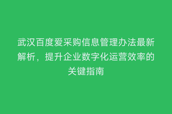 武汉百度爱采购信息管理办法最新解析，提升企业数字化运营效率的关键指南