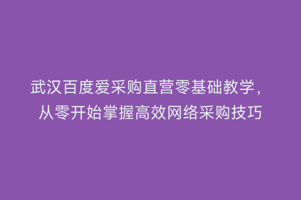 武汉百度爱采购直营零基础教学，从零开始掌握高效网络采购技巧