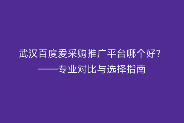 武汉百度爱采购推广平台哪个好？——专业对比与选择指南