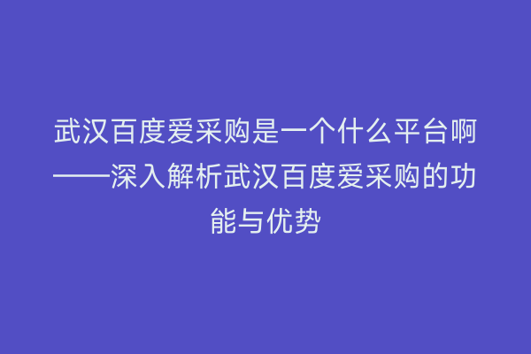 武汉百度爱采购是一个什么平台啊——深入解析武汉百度爱采购的功能与优势