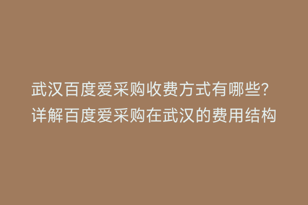 武汉百度爱采购收费方式有哪些？详解百度爱采购在武汉的费用结构