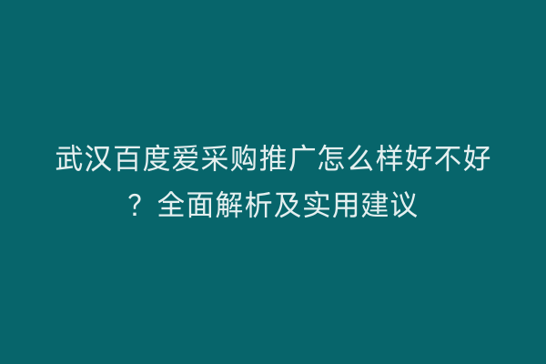 武汉百度爱采购推广怎么样好不好？全面解析及实用建议