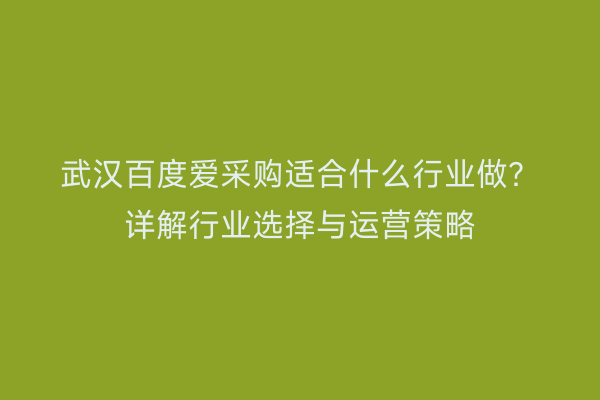 武汉百度爱采购适合什么行业做？详解行业选择与运营策略