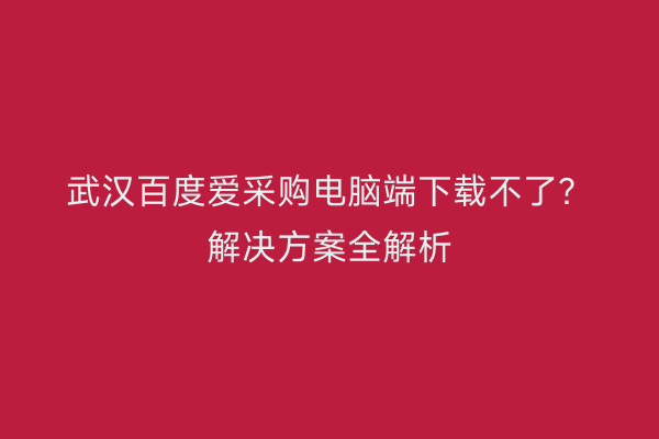 武汉百度爱采购电脑端下载不了？解决方案全解析