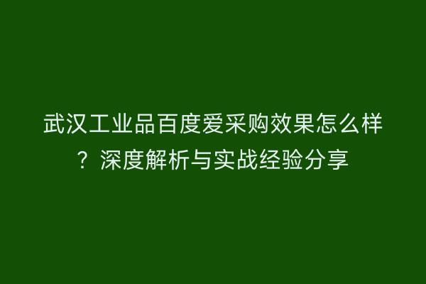 武汉工业品百度爱采购效果怎么样？深度解析与实战经验分享
