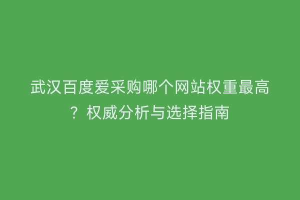 武汉百度爱采购哪个网站权重最高？权威分析与选择指南