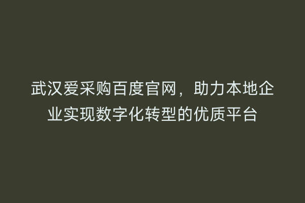 武汉爱采购百度官网，助力本地企业实现数字化转型的优质平台