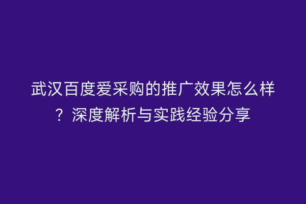 武汉百度爱采购的推广效果怎么样？深度解析与实践经验分享