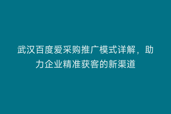 武汉百度爱采购推广模式详解，助力企业精准获客的新渠道