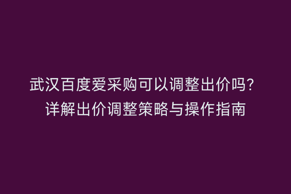 武汉百度爱采购可以调整出价吗？详解出价调整策略与操作指南
