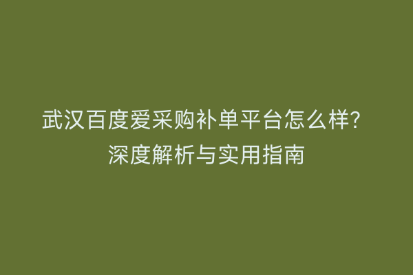 武汉百度爱采购补单平台怎么样？深度解析与实用指南