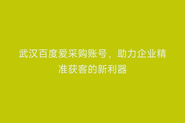 武汉百度爱采购账号，助力企业精准获客的新利器