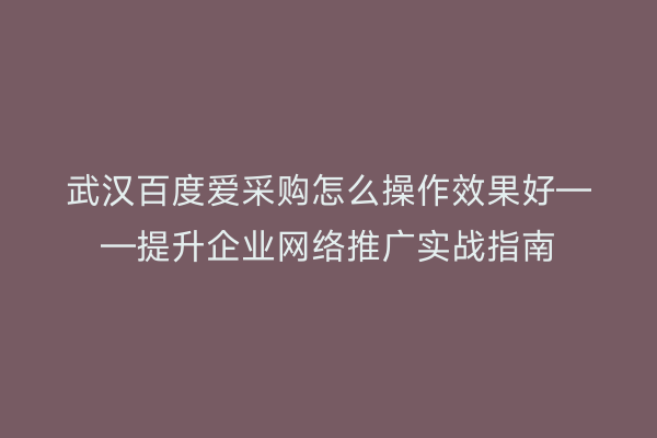 武汉百度爱采购怎么操作效果好——提升企业网络推广实战指南
