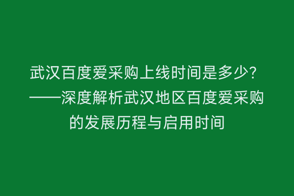 武汉百度爱采购上线时间是多少？——深度解析武汉地区百度爱采购的发展历程与启用时间