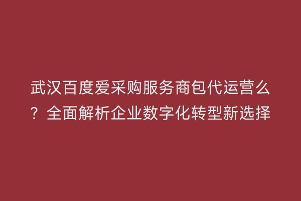 武汉百度爱采购服务商包代运营么？全面解析企业数字化转型新选择