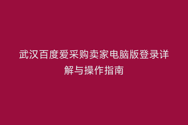 武汉百度爱采购卖家电脑版登录详解与操作指南
