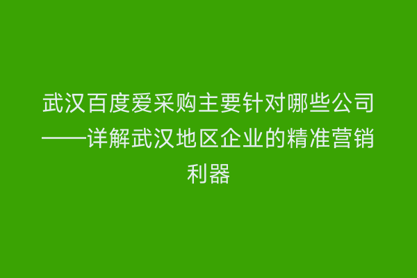 武汉百度爱采购主要针对哪些公司——详解武汉地区企业的精准营销利器