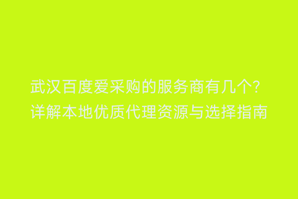 武汉百度爱采购的服务商有几个？详解本地优质代理资源与选择指南