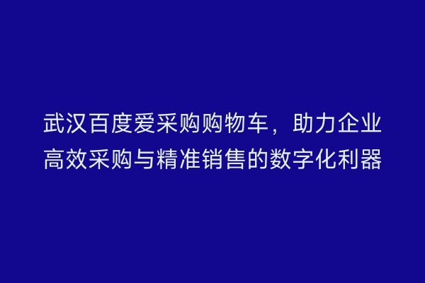 武汉百度爱采购购物车，助力企业高效采购与精准销售的数字化利器